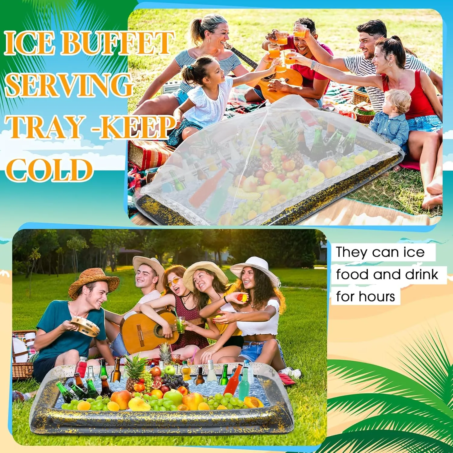 Leitee 3 Pcs Inflatable Serving Bar Kit Includes Glitter Inflatable Cooler with Cover and Inflator for Ice Supplies Graduation Wedding Summer Pool Party Camping Picnic(Black)
