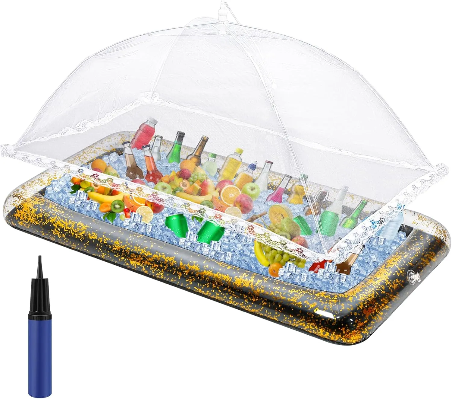 Leitee 3 Pcs Inflatable Serving Bar Kit Includes Glitter Inflatable Cooler with Cover and Inflator for Ice Supplies Graduation Wedding Summer Pool Party Camping Picnic(Black)