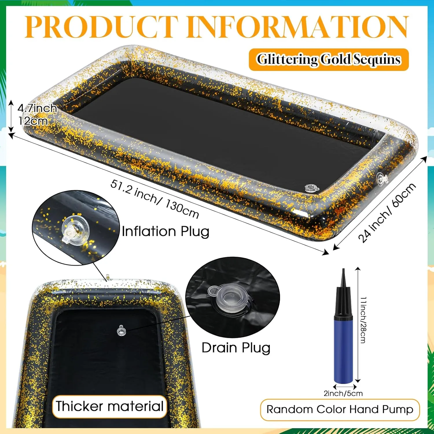 Leitee 3 Pcs Inflatable Serving Bar Kit Includes Glitter Inflatable Cooler with Cover and Inflator for Ice Supplies Graduation Wedding Summer Pool Party Camping Picnic(Black)