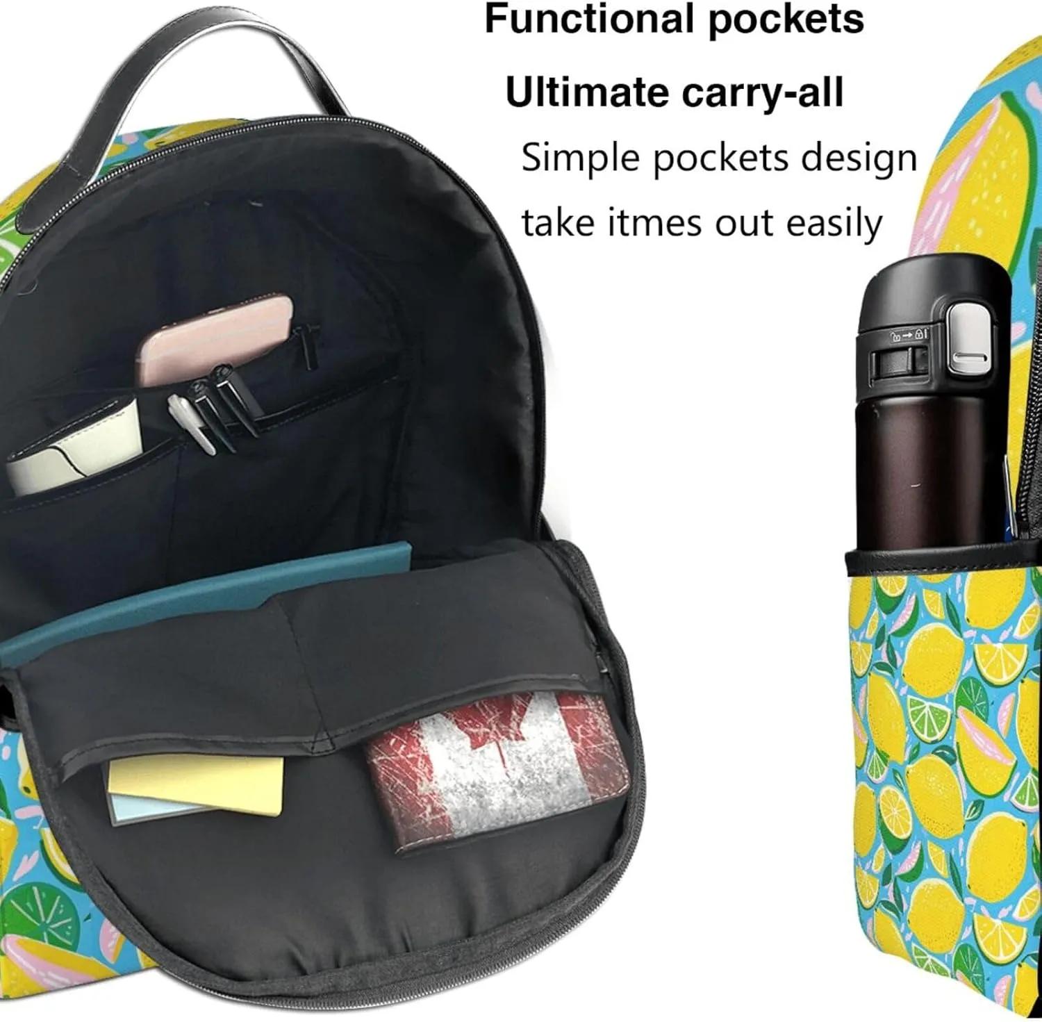 Lemon and Lime Refreshing Adult Backpacks 14 Inch Laptop Backpack Double Shoulder Bag for Work Travel Gifts