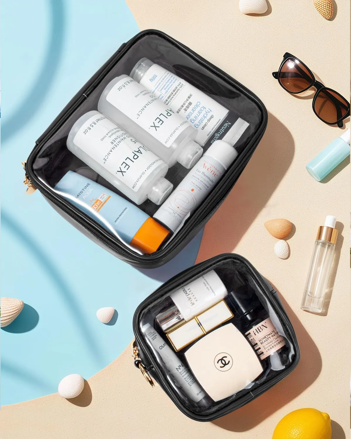 LETGO Clear Makeup Bags Set - TSA Approved Toiletry Bag, Travel Size Toiletries Clear Cosmetic Bags Car Accessories for Men (Large Mini Black)