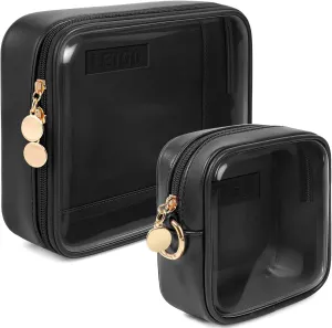 LETGO Clear Makeup Bags Set - TSA Approved Toiletry Bag, Travel Size Toiletries Clear Cosmetic Bags Car Accessories for Men (Large Mini Black)