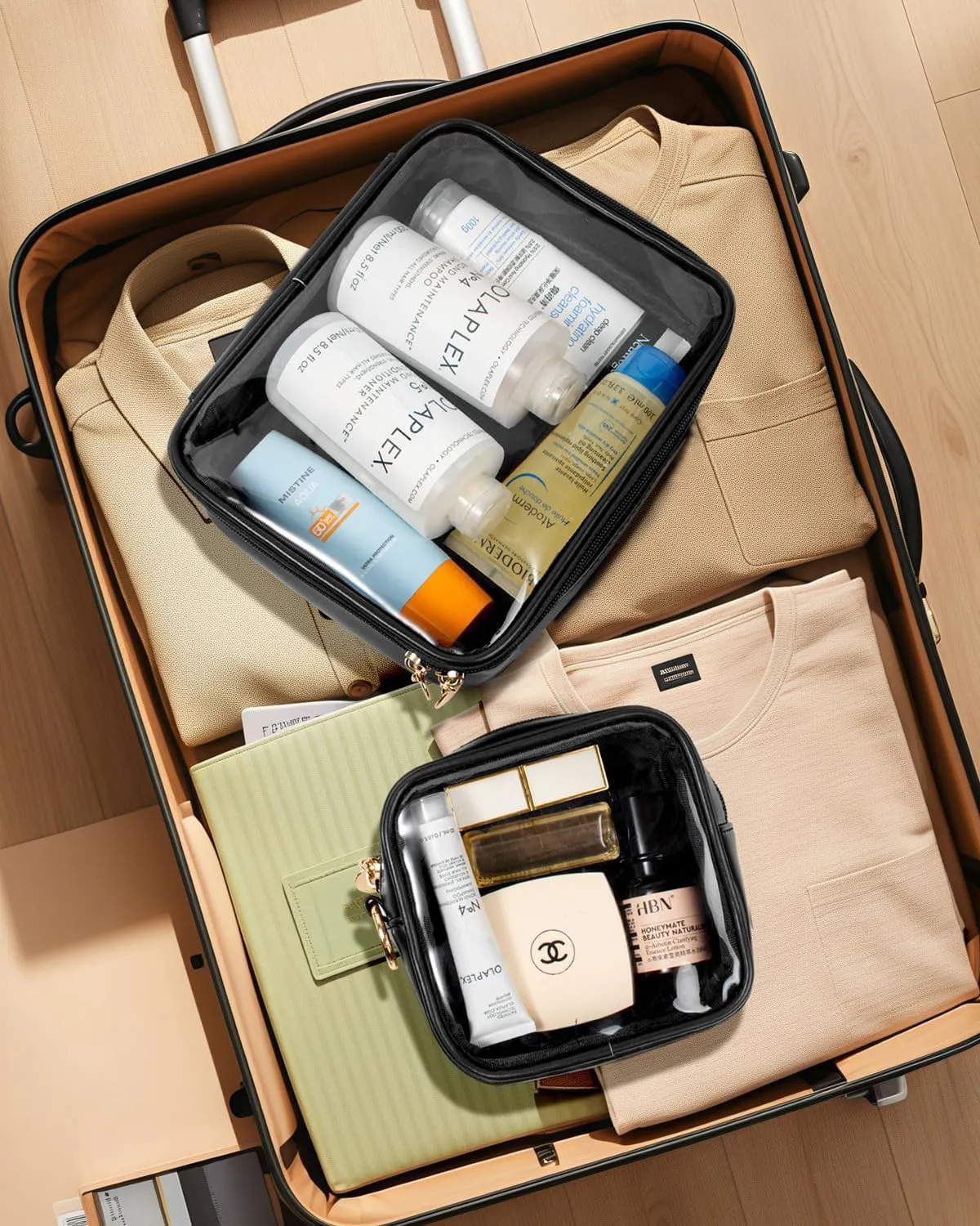 LETGO Clear Makeup Bags Set - TSA Approved Toiletry Bag, Travel Size Toiletries Clear Cosmetic Bags Car Accessories for Men (Large Mini Black)