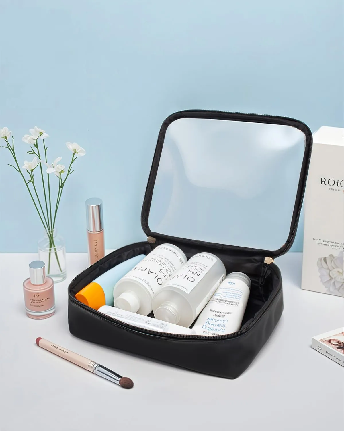 LETGO Clear Makeup Bags Set - TSA Approved Toiletry Bag, Travel Size Toiletries Clear Cosmetic Bags Car Accessories for Men (Large Mini Black)