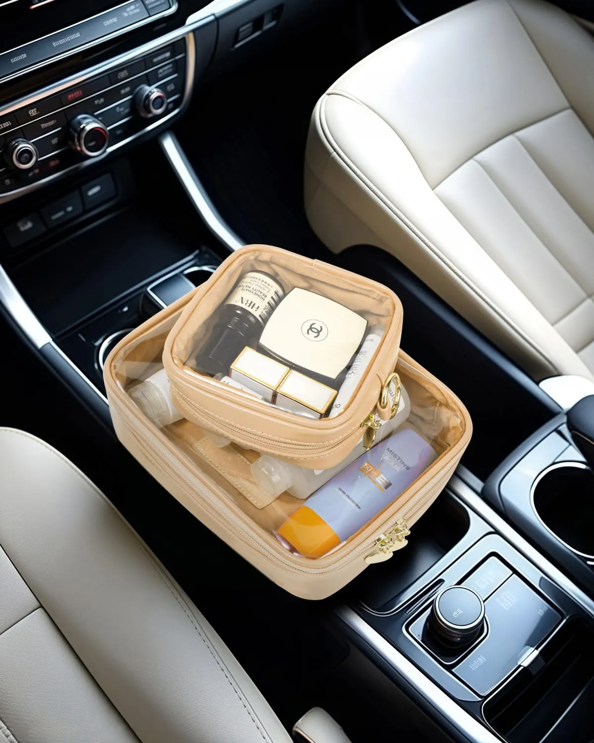 LETGO Clear Makeup Bags Set - TSA Approved Toiletry Bag,Clear Toiletry Bags for Traveling Small Makeup Bag for Purse Mini Comestic Bag Car Accessories for Women Men (Large Mini Sand)