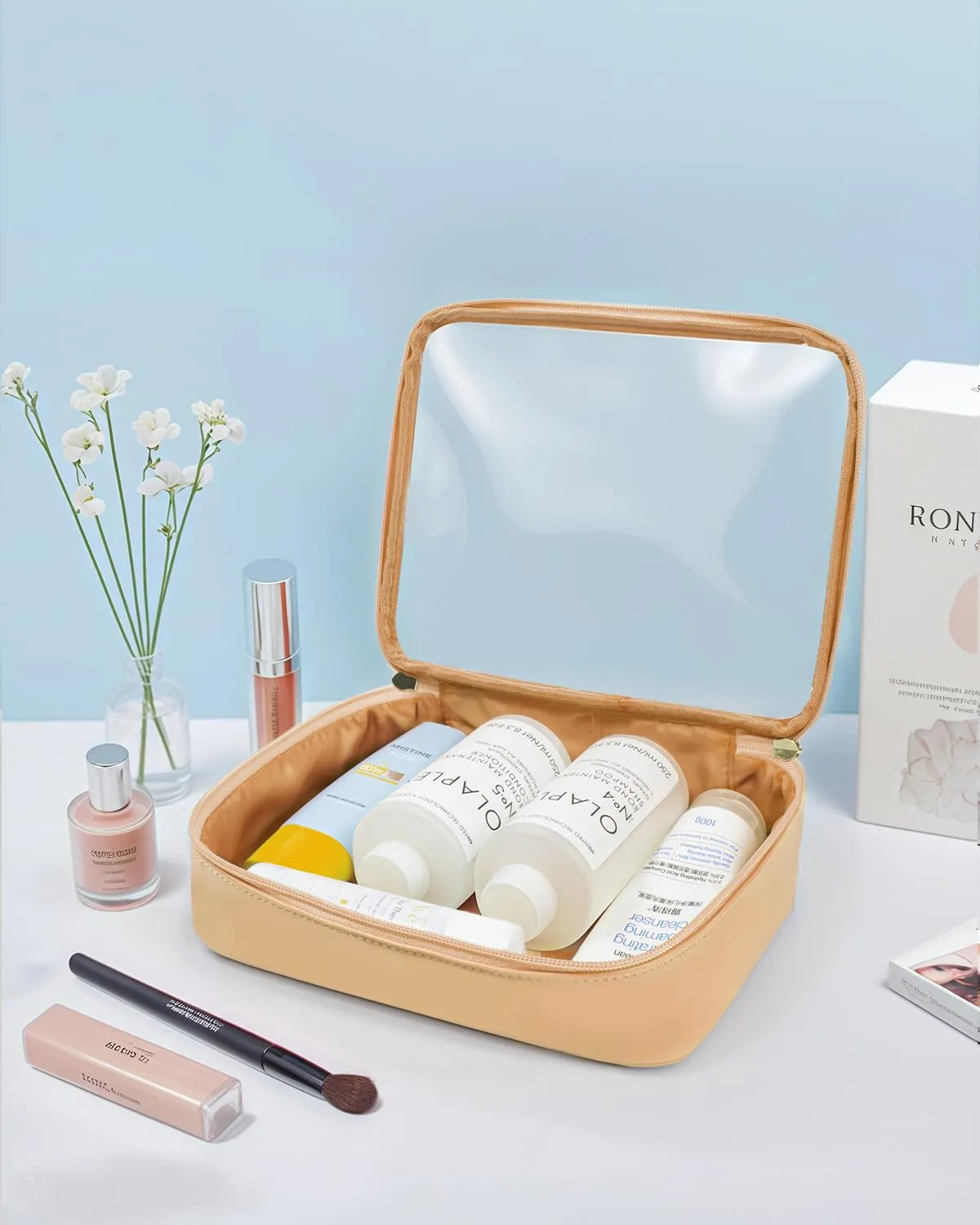 LETGO Clear Makeup Bags Set - TSA Approved Toiletry Bag,Clear Toiletry Bags for Traveling Small Makeup Bag for Purse Mini Comestic Bag Car Accessories for Women Men (Large Mini Sand)