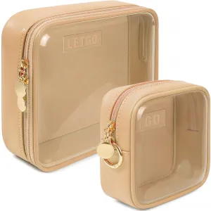 LETGO Clear Makeup Bags Set - TSA Approved Toiletry Bag,Clear Toiletry Bags for Traveling Small Makeup Bag for Purse Mini Comestic Bag Car Accessories for Women Men (Large Mini Sand)