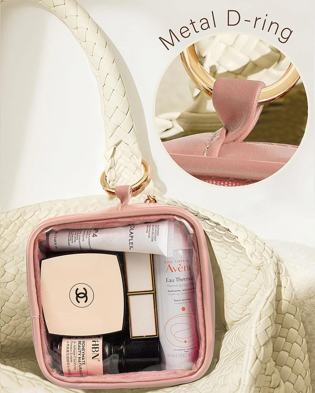 LETGO Clear Makeup Bags Set - TSA Approved Toiletry Bags for Travel, Small Clear Makeup Bag & Mini Travel Essentials (Large & Mini Pink)