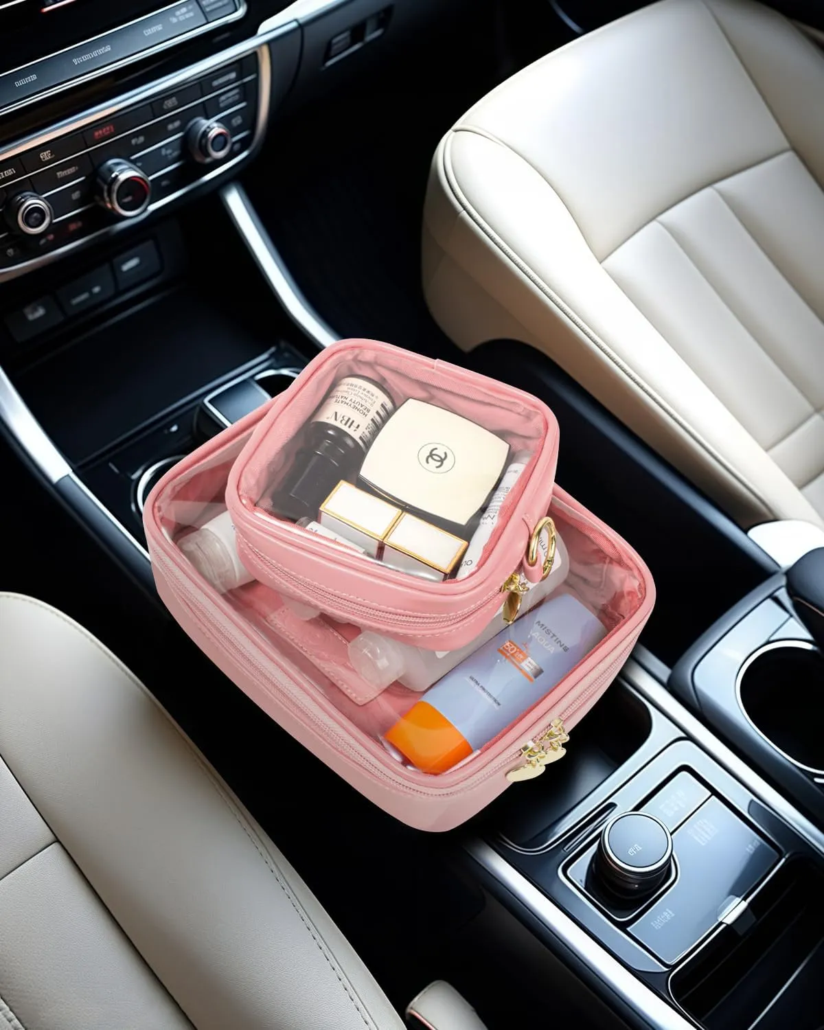 LETGO Clear Makeup Bags Set - TSA Approved Toiletry Bags for Travel, Small Clear Makeup Bag & Mini Travel Essentials (Large & Mini Pink)