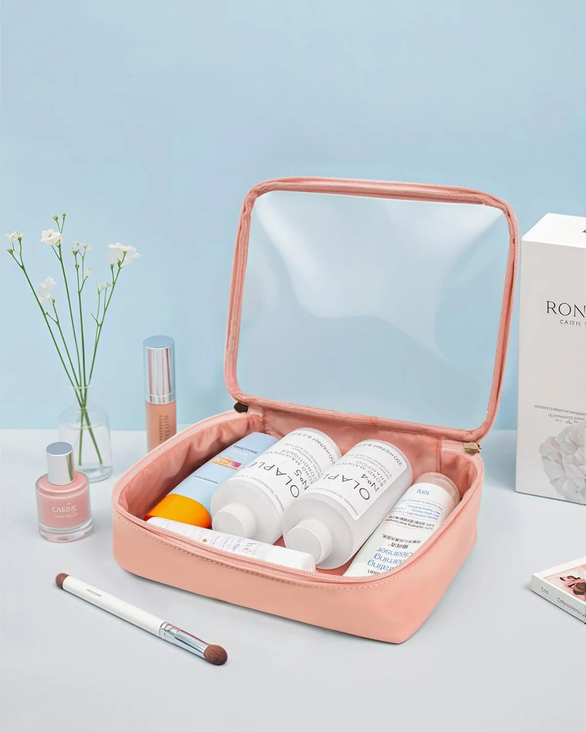 LETGO Clear Makeup Bags Set - TSA Approved Toiletry Bags for Travel, Small Clear Makeup Bag & Mini Travel Essentials (Large & Mini Pink)