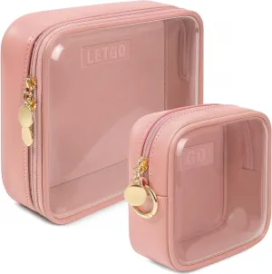 LETGO Clear Makeup Bags Set - TSA Approved Toiletry Bags for Travel, Small Clear Makeup Bag & Mini Travel Essentials (Large & Mini Pink)