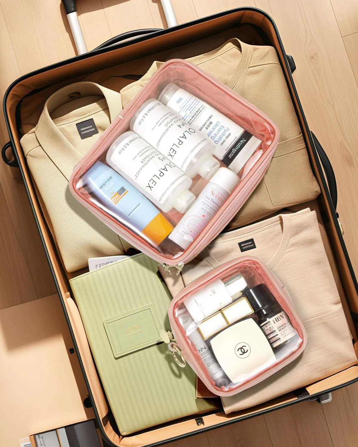 LETGO Clear Makeup Bags Set - TSA Approved Toiletry Bags for Travel, Small Clear Makeup Bag & Mini Travel Essentials (Large & Mini Pink)