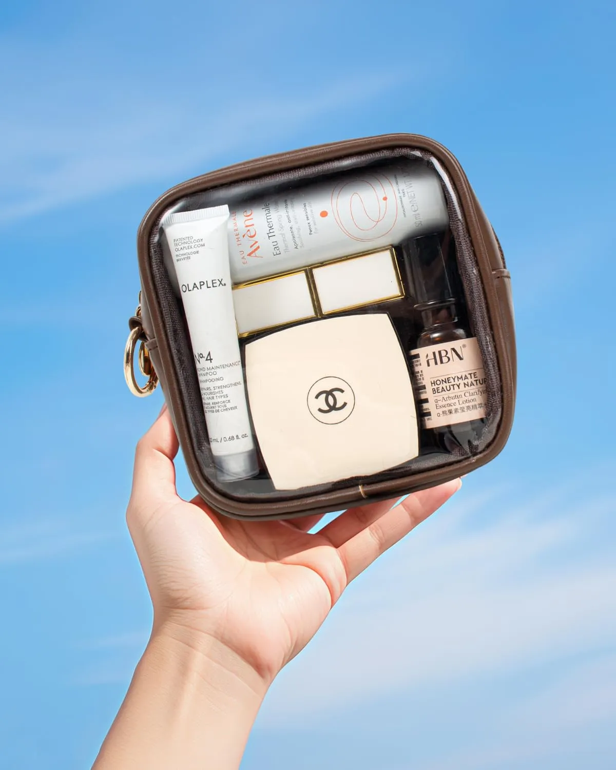 LETGO Small Clear Makeup Bags for Purse-Mini Clear Toiletry Bag,Travel Size Toiletries Clear Cosmetic Bags Purse Essentials Mini Makeup Pouch Car Accessories for Women Men (Mini Chocolate)