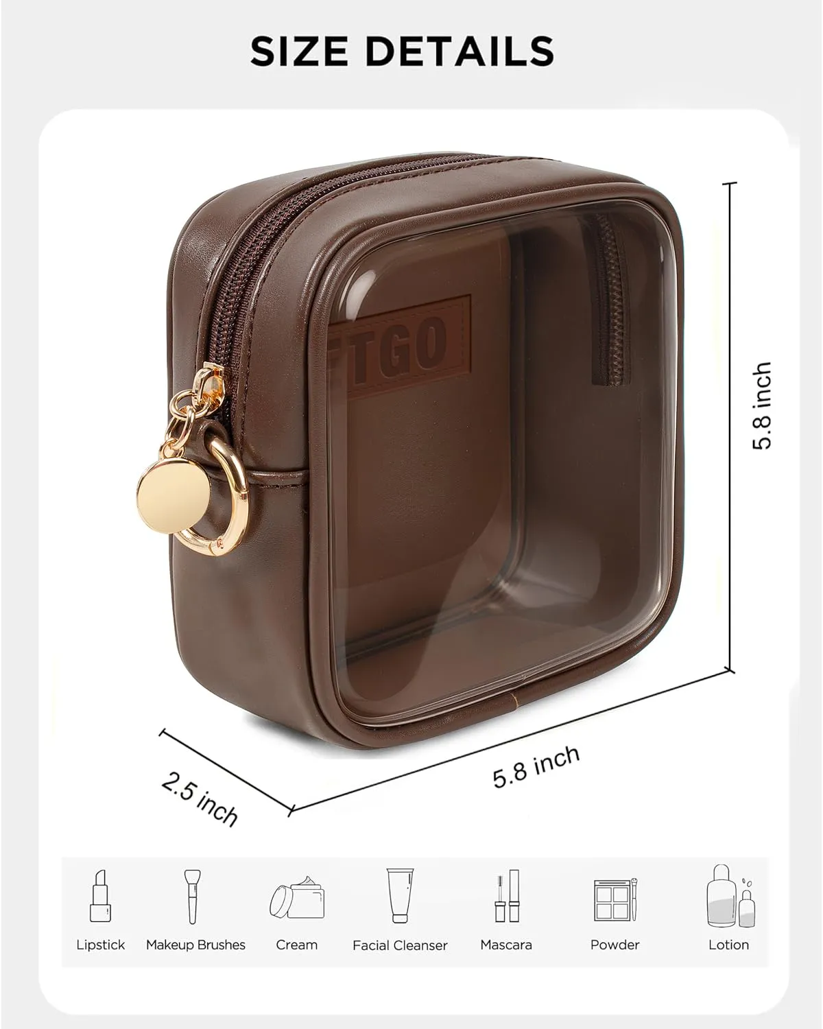 LETGO Small Clear Makeup Bags for Purse-Mini Clear Toiletry Bag,Travel Size Toiletries Clear Cosmetic Bags Purse Essentials Mini Makeup Pouch Car Accessories for Women Men (Mini Chocolate)
