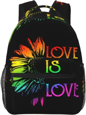Lgbt Rainbow Gay Pride Flag Love Is Love Sunflower Backpacks 15 Inch Laptop Backpack Multipurpose Double Shoulder Bag For Men Women Gifts