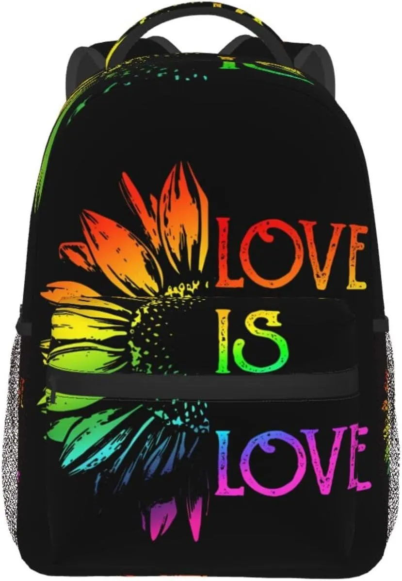 Lgbt Rainbow Gay Pride Flag Love Is Love Sunflower Backpacks 15 Inch Laptop Backpack Multipurpose Double Shoulder Bag For Men Women Gifts