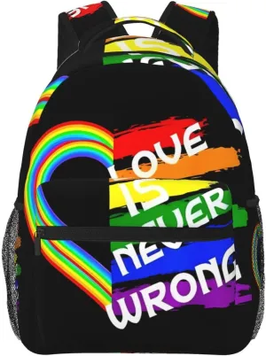 Lgbt Rainbow Gay Pride Flag Love Is Never Wrong Backpacks 15 Inch Laptop Backpack Multipurpose Double Shoulder Bag For Men Women Gifts
