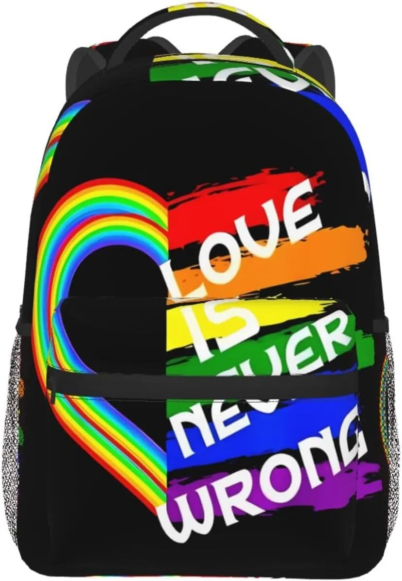 Lgbt Rainbow Gay Pride Flag Love Is Never Wrong Backpacks 15 Inch Laptop Backpack Multipurpose Double Shoulder Bag For Men Women Gifts