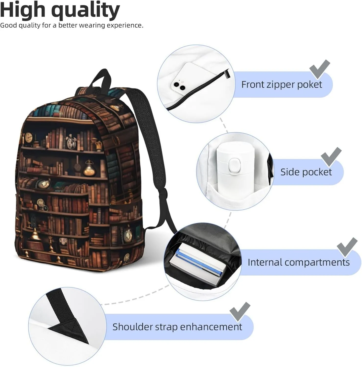 Library Bookshelf Canvas Casual Lightweight Duffel Bag, Fashion Duffel Bag, Unisex Travel Backpack