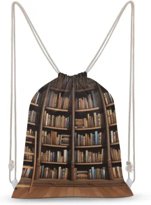 Library Bookshelf Drawstring Backpack for Women Men Drawstring Bag for Travel Swimming Sports Gym Bag