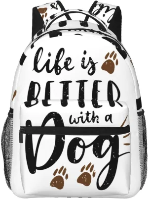 Life Is Better With A Dog Dog Lover Casual Backpack Sport Backpacks Work Travel Rucksack Lightweight Laptop Daypack Adjustable Straps Bags with Pockets for Cycling Hiking
