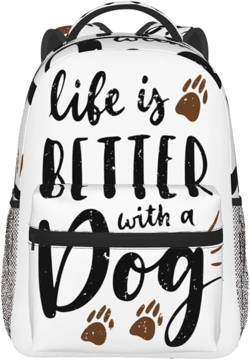 Life Is Better With A Dog Dog Lover Casual Backpack Sport Backpacks Work Travel Rucksack Lightweight Laptop Daypack Adjustable Straps Bags with Pockets for Cycling Hiking