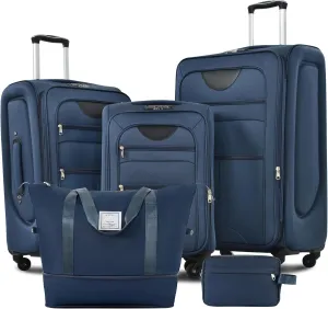 Lightweight Expandable 3 Piece Luggage Set with Duffel Bag, Spinner Wheels, TSA Lock, Dark Blue