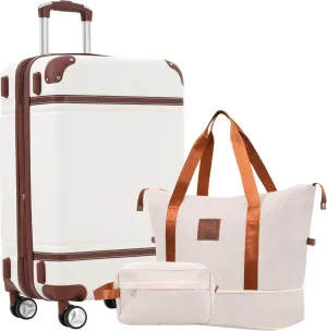 Lightweight Hardshell Luggage Set for Stress-Free Travel, 28-Inch Expandable Suitcase with Du duffel and Toiletry Bag, Classic White