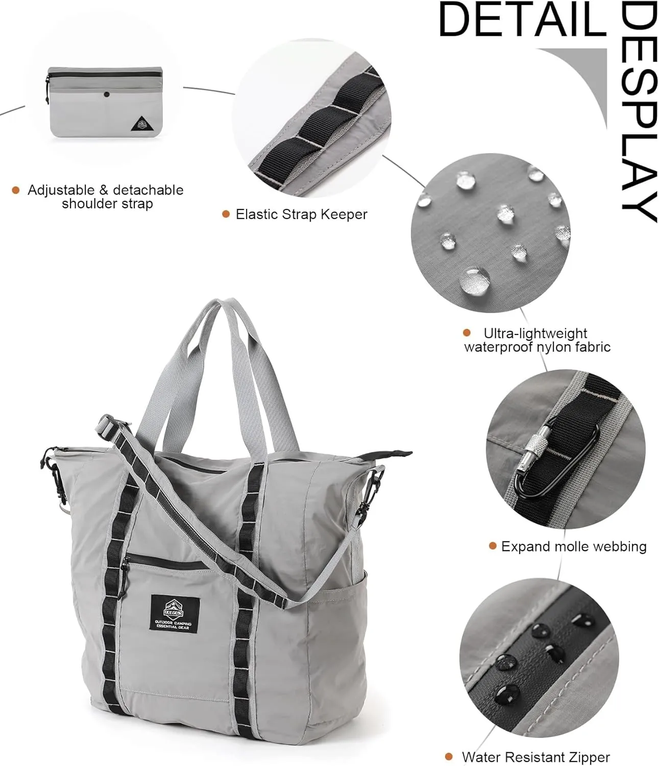 Lightweight Travel Bag for Men & Women - Waterproof Overnight Bag with Removable Strap & Trolley Sleeve