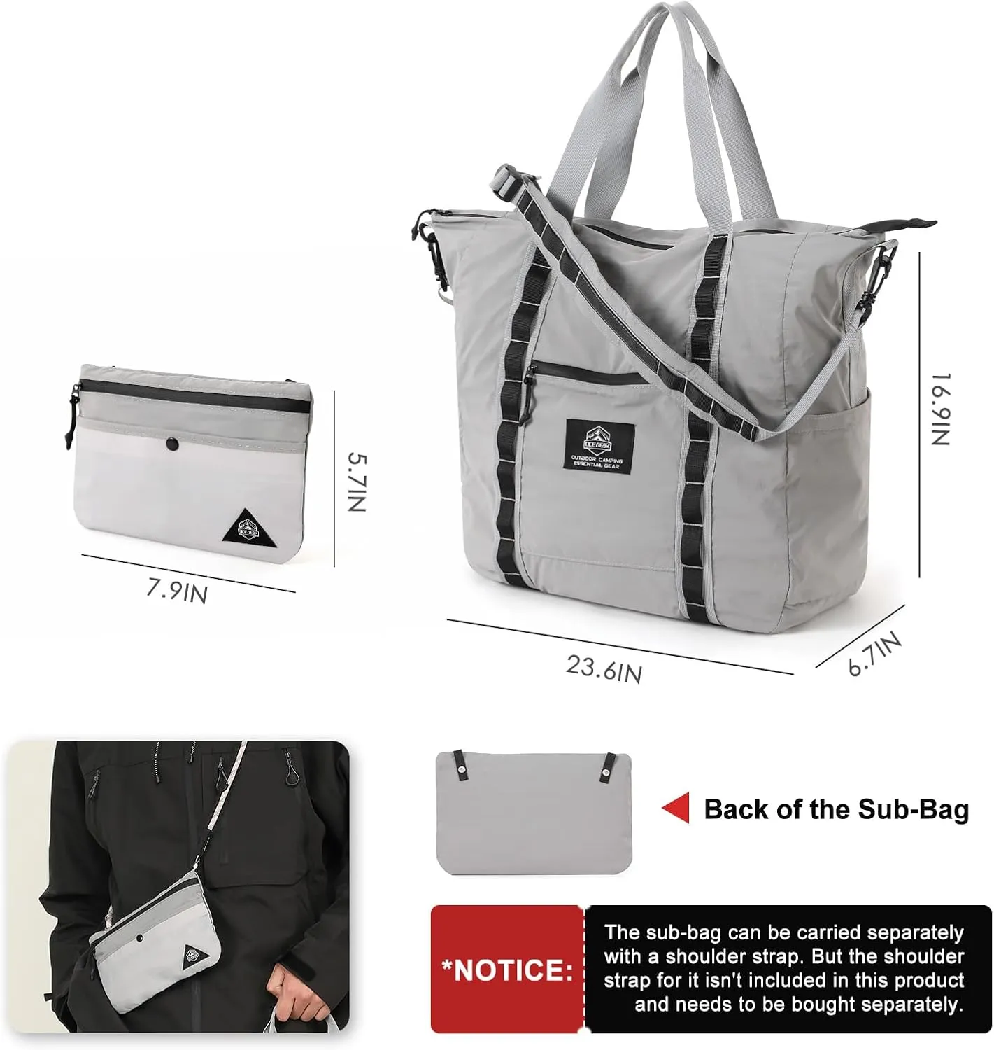 Lightweight Travel Bag for Men & Women - Waterproof Overnight Bag with Removable Strap & Trolley Sleeve
