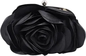 Little Floral Clutch Purse for Women, 3D Flower Evening Handbag Elegant Rose Prom Bag Wallet with Detachable Chain
