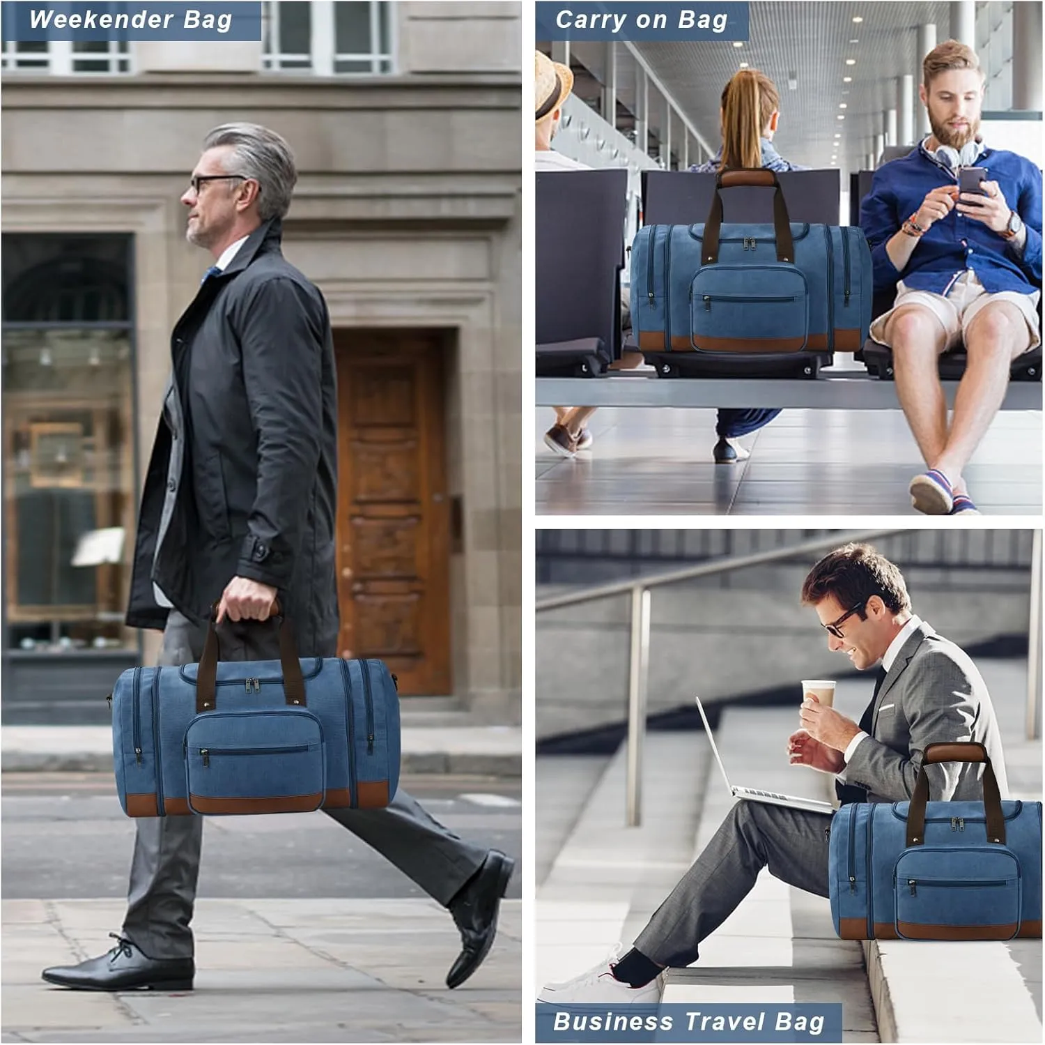 Litvyak Duffle Bag for Travel, Canvas Travel Duffel Bags Overnight Weekend Gym Carry On Luggage Bag for Men & Women(Blue Toiletry Bag)