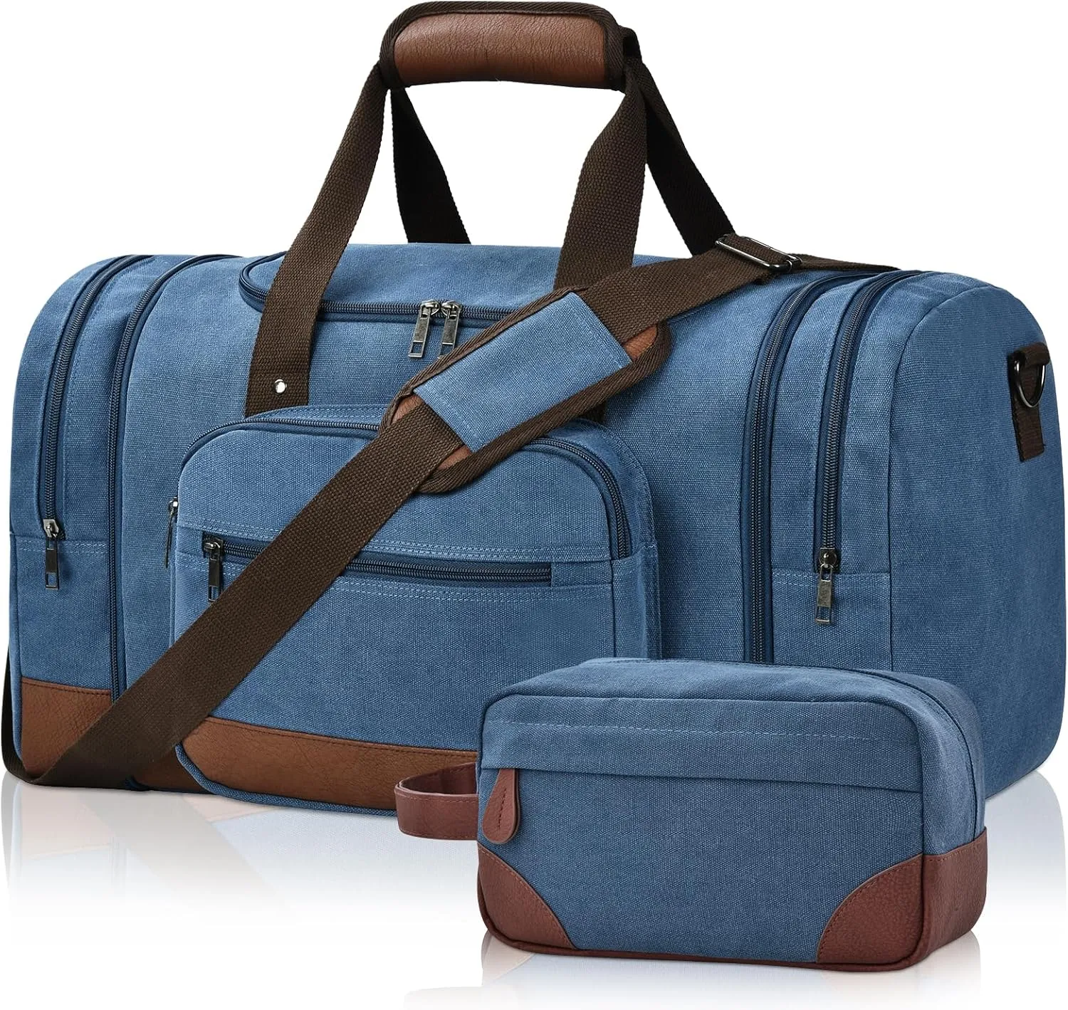 Litvyak Duffle Bag for Travel, Canvas Travel Duffel Bags Overnight Weekend Gym Carry On Luggage Bag for Men & Women(Blue Toiletry Bag)