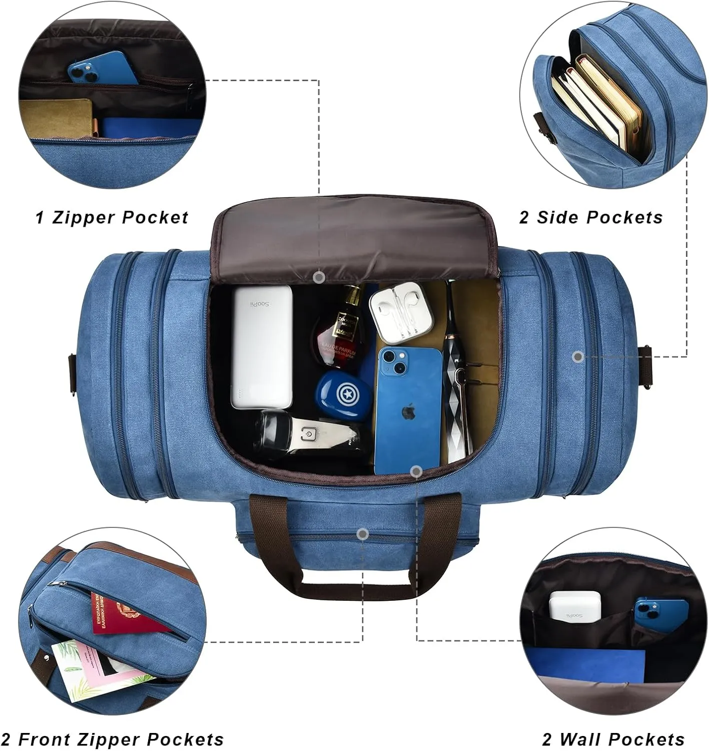 Litvyak Duffle Bag for Travel, Canvas Travel Duffel Bags Overnight Weekend Gym Carry On Luggage Bag for Men & Women(Blue Toiletry Bag)