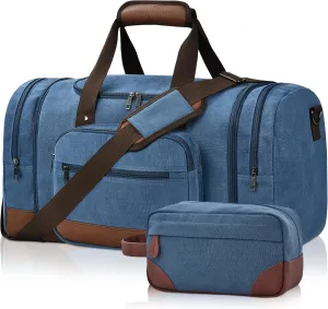 Litvyak Duffle Bag for Travel, Canvas Travel Duffel Bags Overnight Weekend Gym Carry On Luggage Bag for Men & Women(Blue Toiletry Bag)