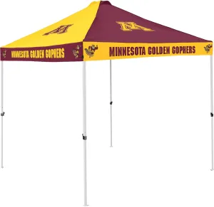 Logo Brands NCAA Minnesota Golden Gophers Checkerboard Canopy Tailgate Tent - 9' x 9', Vented Roof, Adjustable Height, Wheeled Carrying Bag, Powder Coated Steel