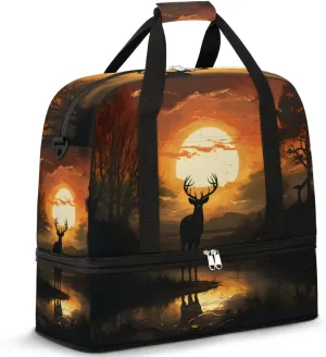 Lonely Deer Elk Travel Duffel Bag for Women Men Weekender Overnight Bag with Shoe Compartment Foldable Sports Gym Luggage Bag
