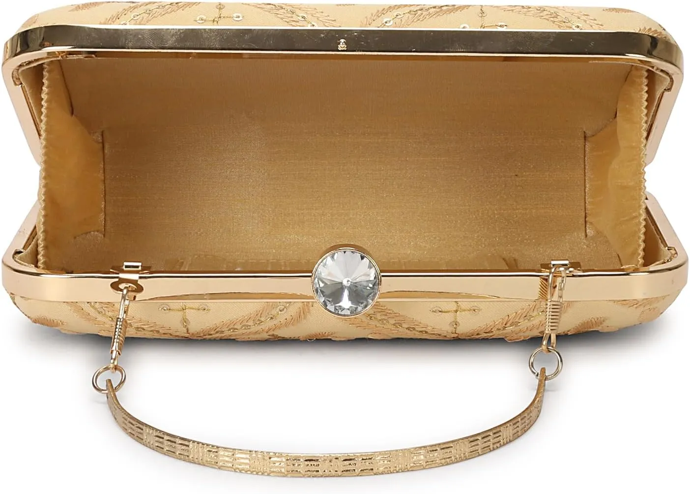LONGING TO BUY Indian Elegant Evening Box Clutch, Embroidered Pattern, Crystal Clasp