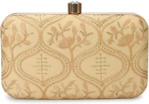 LONGING TO BUY Indian Elegant Evening Box Clutch, Embroidered Pattern, Crystal Clasp