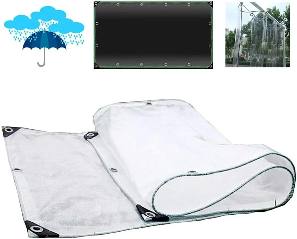 LSXIAO Glass Clear Tarpaulin Waterproof and Dustproof PVC Metal Eyelet with Free Rope Outdoor Open-air Furniture Cover, 41 Sizes (Color : Clear, Size : 2.2x1.6M)
