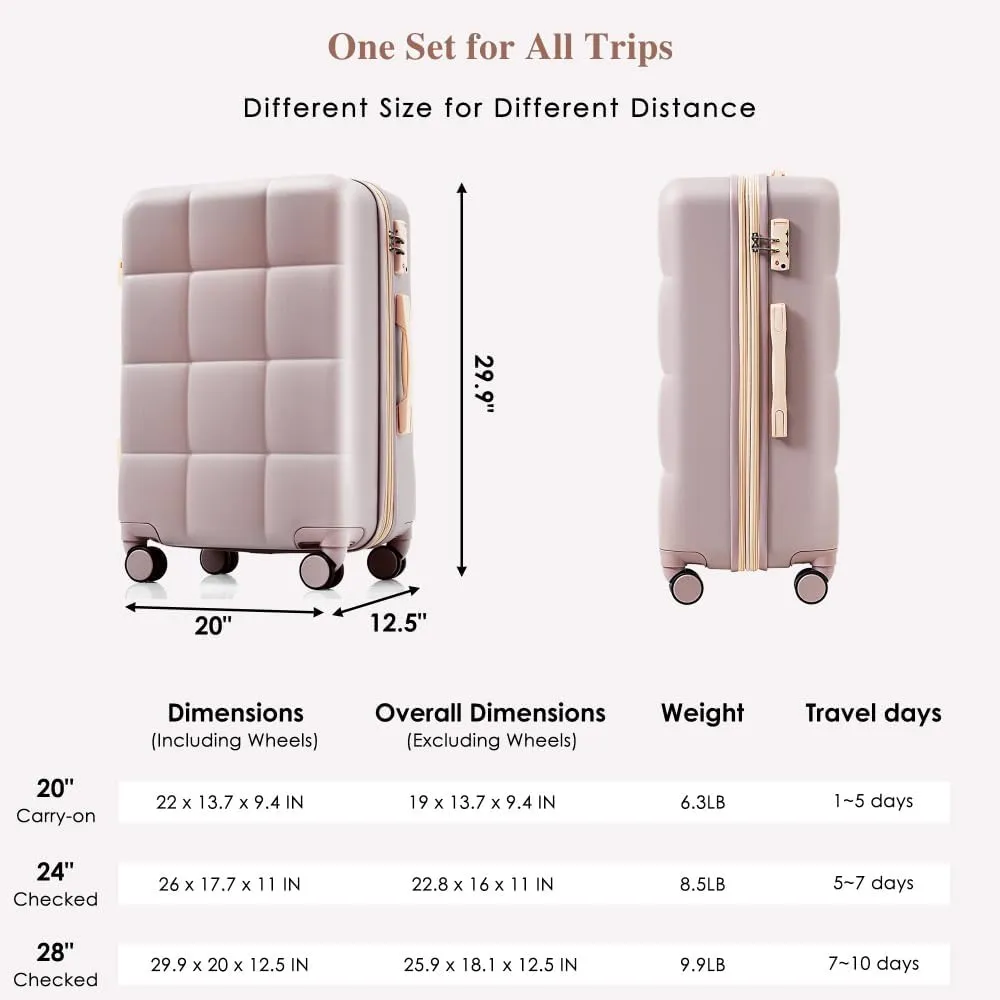 Luggage Sets 4 Piece, 20-inch with USB Port, Expandable ABS Durable Suitcase with Travel Bag, Cup Holder, ABS Hard Shell Luggage with Spinner Wheels, RosyBrown