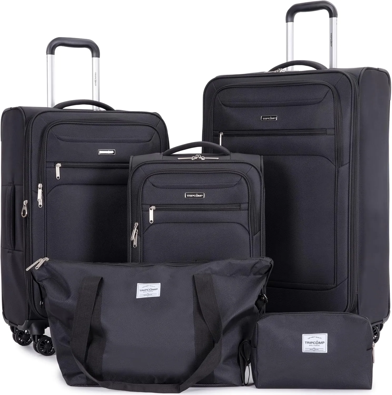 Luggage Sets 5 Piece Softside Expandable Suitcase set With Spinner Wheels Duffel Bag And Toiletry Bag, Lightweight Carry-On And Checked Luggage (10" 16" 18" 23" 27"), Black