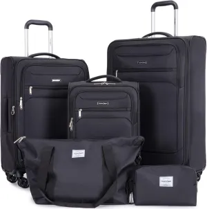 Luggage Sets 5 Piece Softside Expandable Suitcase set With Spinner Wheels Duffel Bag And Toiletry Bag, Lightweight Carry-On And Checked Luggage (10" 16" 18" 23" 27"), Black
