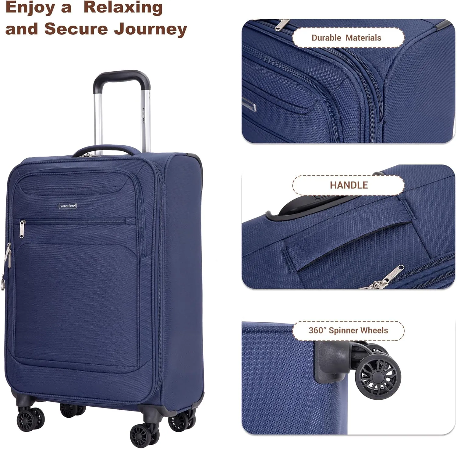 Luggage Sets 5 Piece Softside Expandable Suitcase set With Spinner Wheels Duffel Bag And Toiletry Bag, Lightweight Carry-On And Checked Luggage (10" 16" 18" 23" 27"), Blue