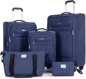 Luggage Sets 5 Piece Softside Expandable Suitcase set With Spinner Wheels Duffel Bag And Toiletry Bag, Lightweight Carry-On And Checked Luggage (10" 16" 18" 23" 27"), Blue