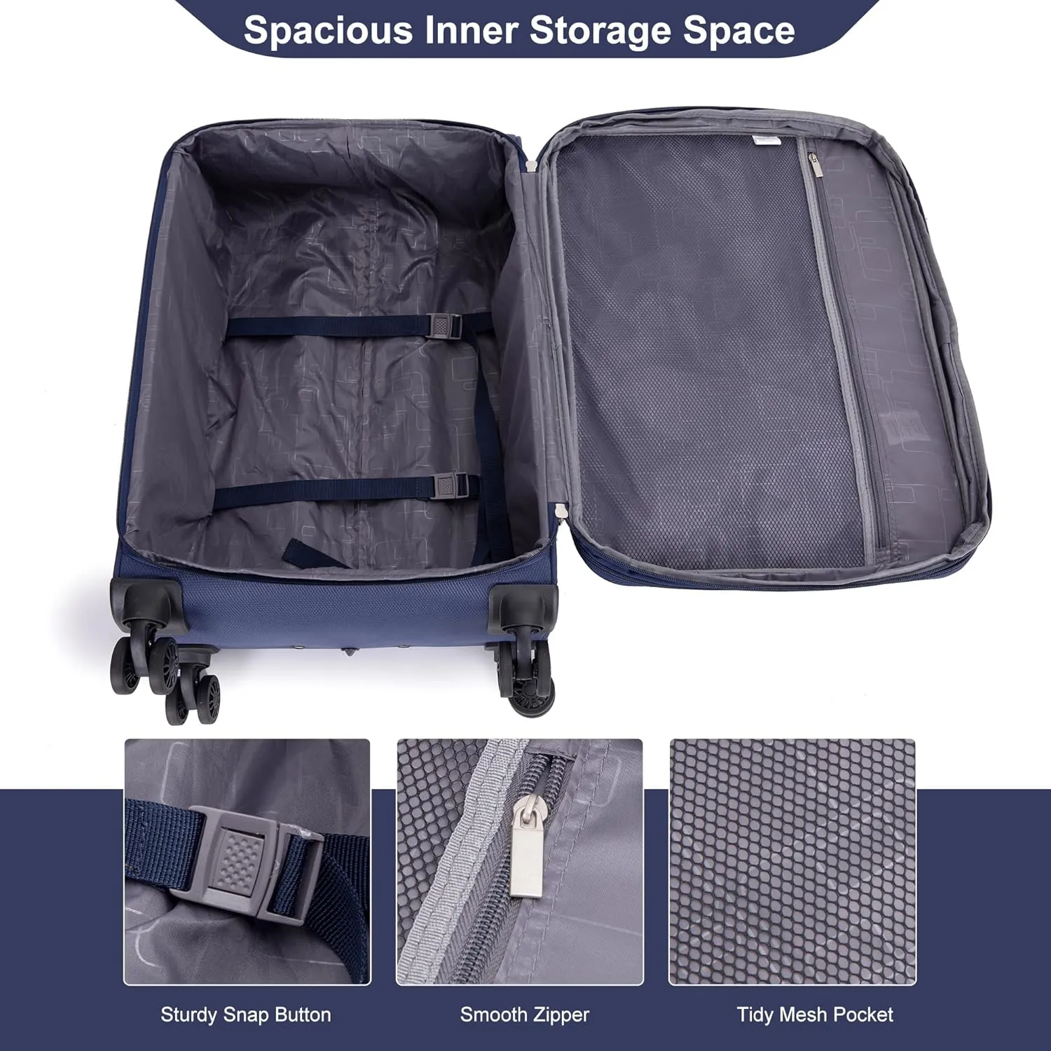 Luggage Sets 5 Piece Softside Expandable Suitcase set With Spinner Wheels Duffel Bag And Toiletry Bag, Lightweight Carry-On And Checked Luggage (10" 16" 18" 23" 27"), Blue