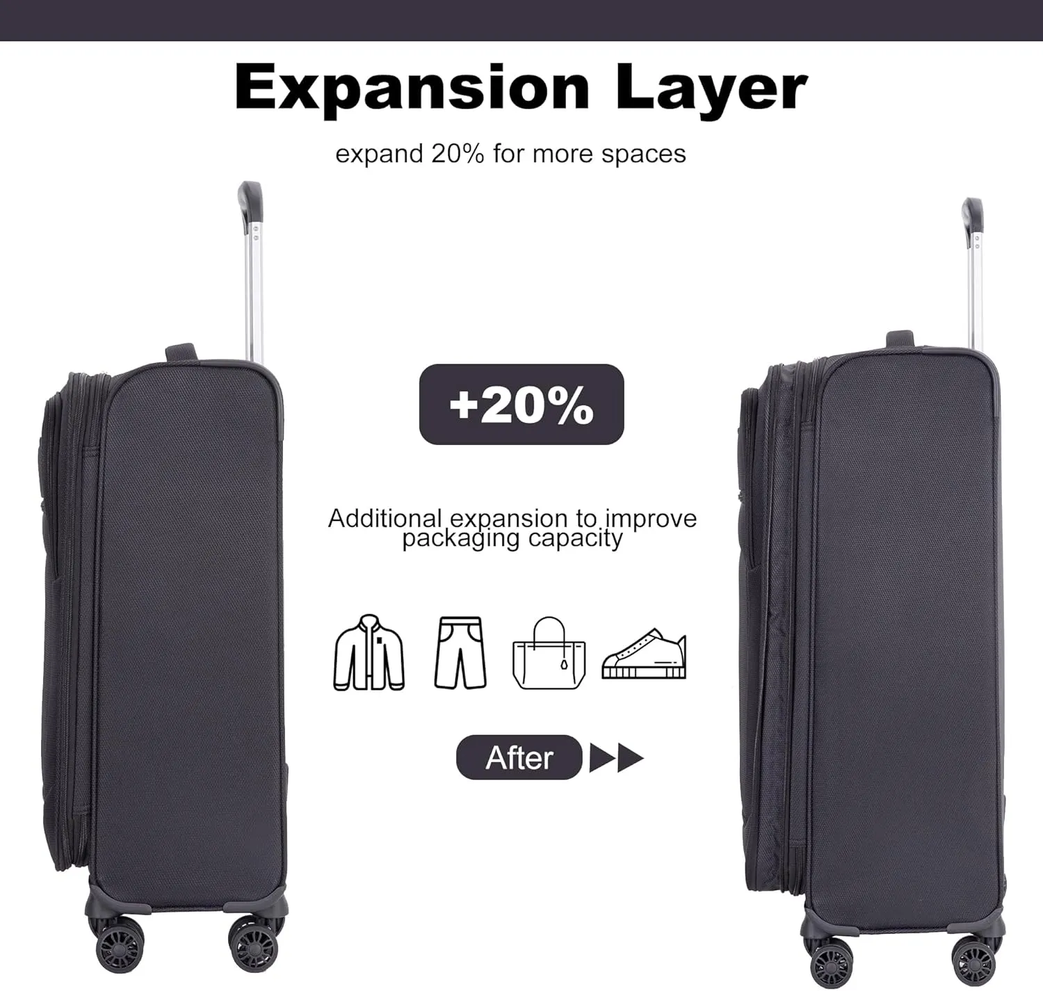 Luggage Sets 5 Piece Softside Expandable Suitcase sets With Spinner Wheels Duffel Bag And Toiletry Bag, Lightweight Carry-On And Checked Luggage (10" 16" 18" 23" 27"), Black