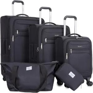Luggage Sets 5 Piece Softside Expandable Suitcase sets With Spinner Wheels Duffel Bag And Toiletry Bag, Lightweight Carry-On And Checked Luggage (10" 16" 18" 23" 27"), Black