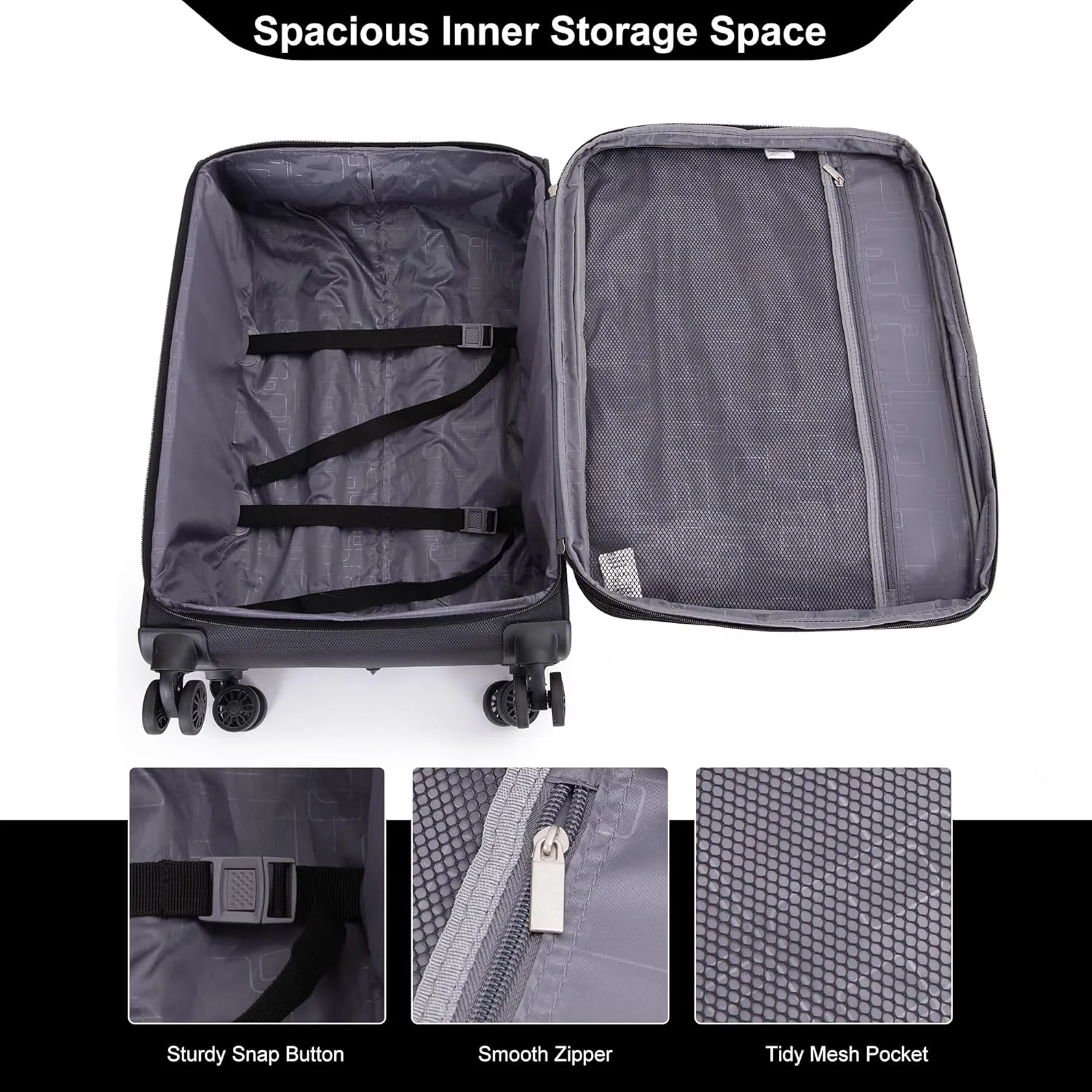 Luggage Sets 5 Piece Softside Expandable Suitcase sets With Spinner Wheels Duffel Bag And Toiletry Bag, Lightweight Carry-On And Checked Luggage (10" 16" 18" 23" 27"), Black