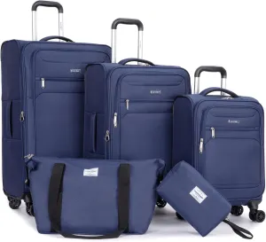 Luggage Sets 5 Piece Softside Expandable Suitcase sets With Spinner Wheels Duffel Bag And Toiletry Bag, Lightweight Carry-On And Checked Luggage (10" 16" 18" 23" 27"), Blue
